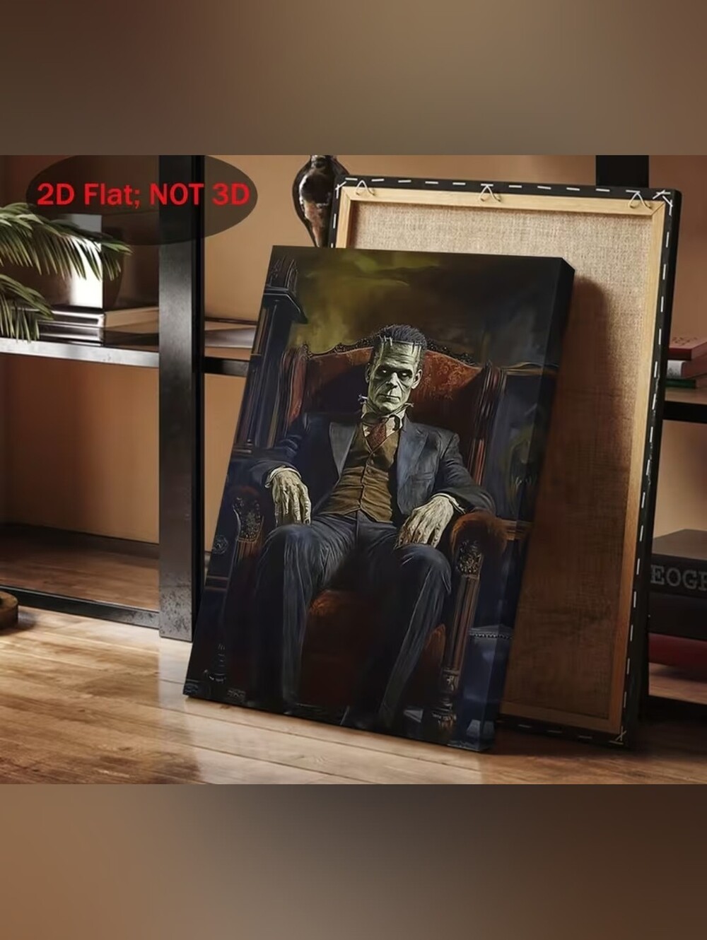 Frankenstein Portrait Canvas Art - Dark Green & Brown Home Art